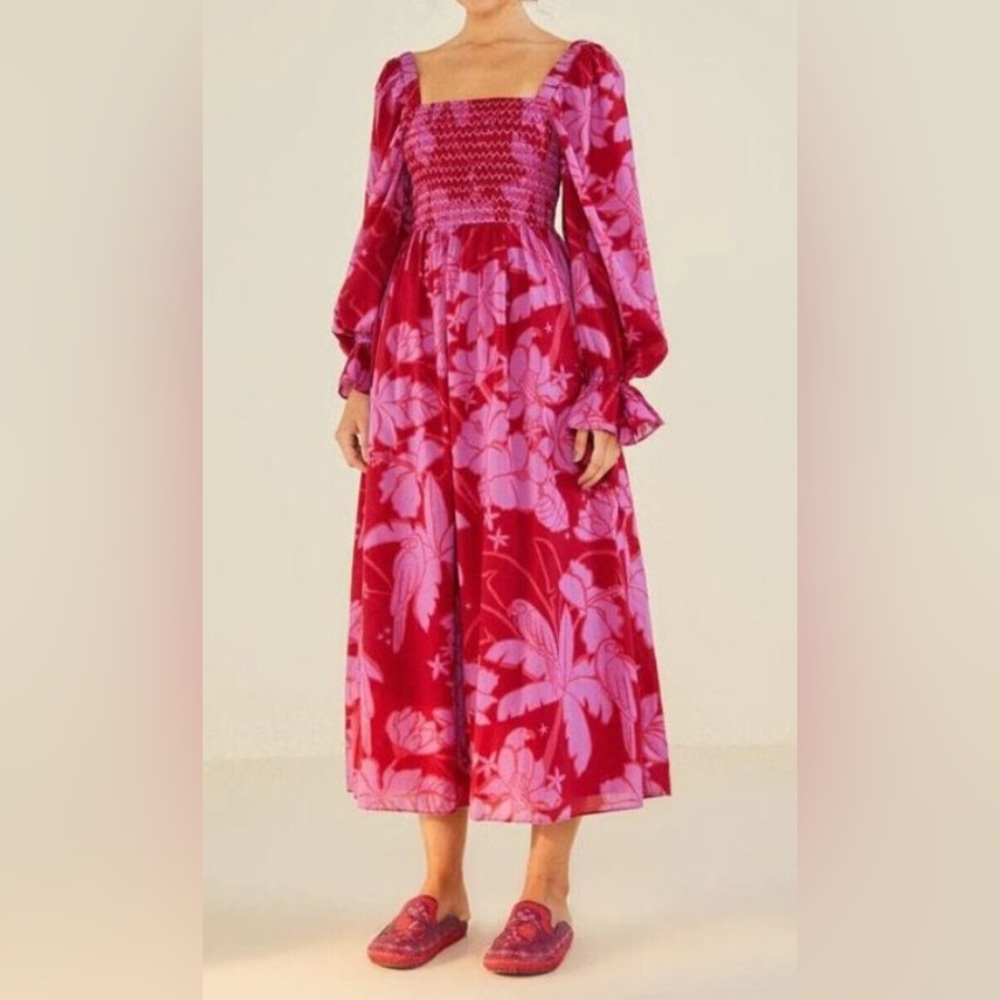 Farm Rio Anthropologie Living Nature Burgundy Long Maxi Dress - Picture 8 of 8